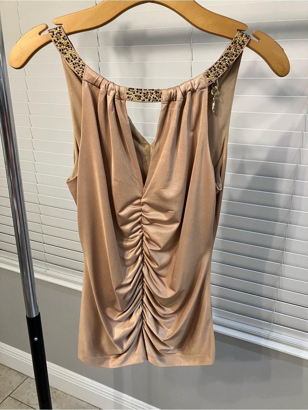 Cache Nude Ruched Tank Top with Beaded Straps